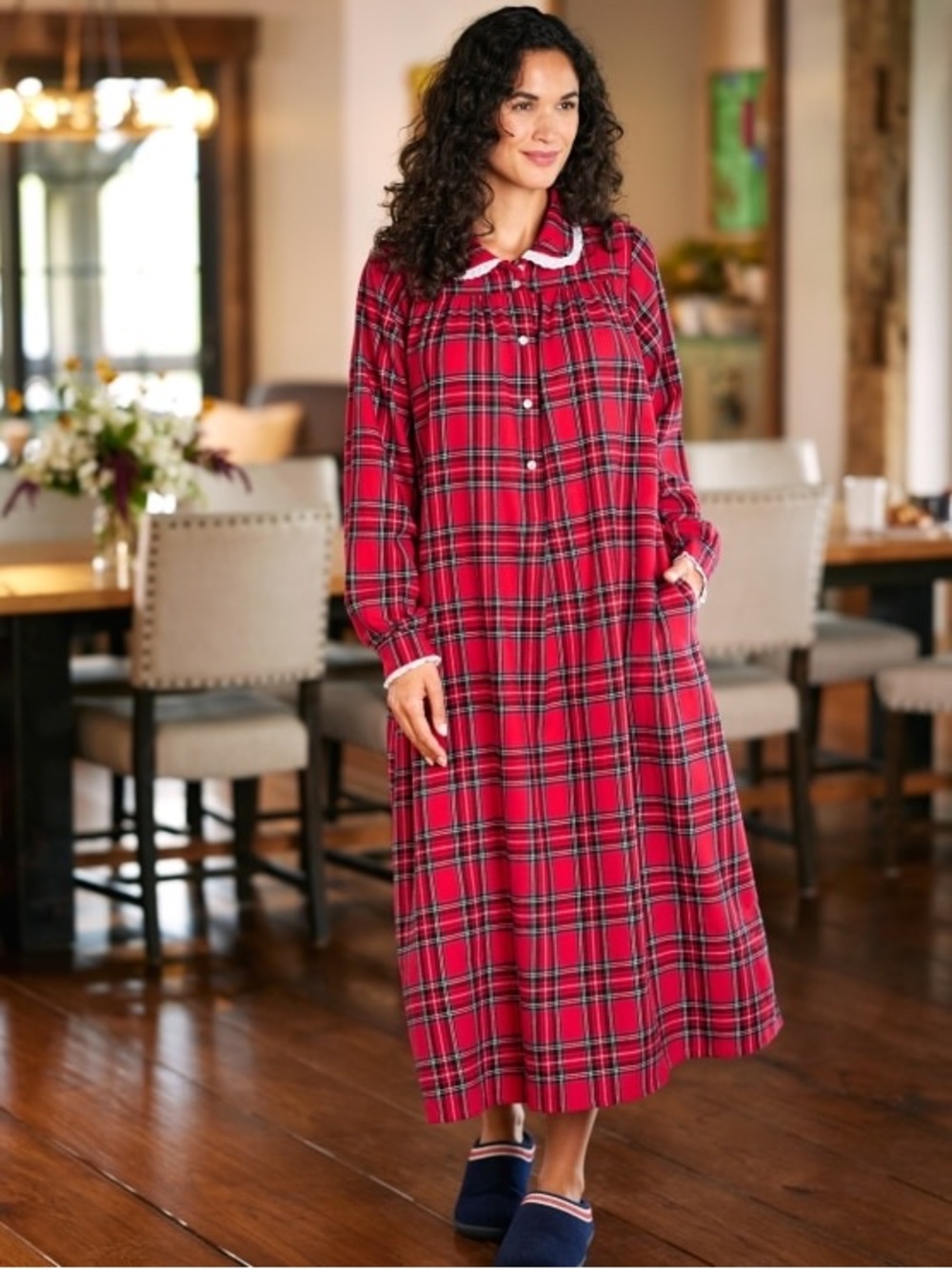 NWT Lanz of Salzburg Classic Plaid Cotton Flannel Nightgown Medium